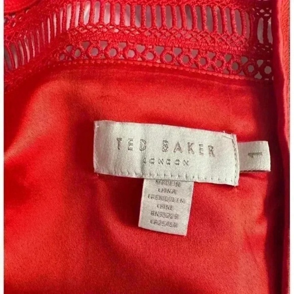 Ted Baker London Dress Womens Size 1 Red Fit Flare Ruffled Sleeve Elegant Party - Picture 11 of 11